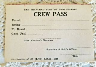 1943 World War 2 Pad Of Crew Passes San Francisco Presidio Port Of Embarkation