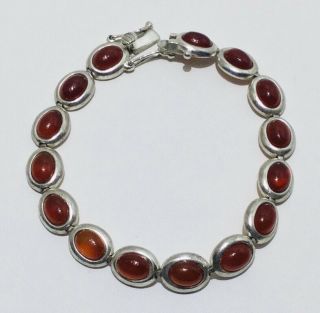 Vtg 925 Sterling Silver 18.  6 Grams Ornate Carnelian Stone Link Bracelet 7 3/4”l