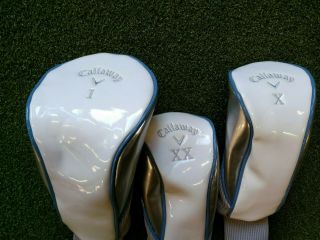 Vintage Callaway White Faux Leather And Knit Golf Club Head Covers Set Of 3