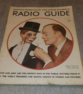 Vintage Radio Guide October 16,  1937 Edgar Bergan & Charlie Mccarthy On Cover