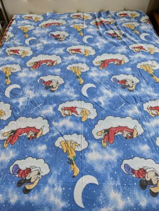 Vintage Disney Mickey Mouse Twin Size Flat & Fitted Sheet Sheets Set Blue Clouds 2