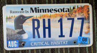 Minnesota 2008 Loon Critical Habitat Bird License Plate First Issue.