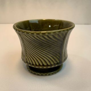 Pottery Vintage Green Swirl Pattern Footed Planter Vase Pot Signed Usa 2033
