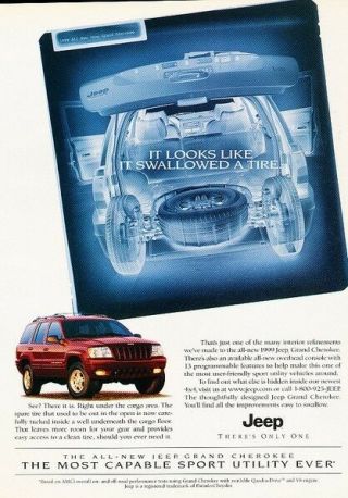 1999 Jeep Grand Cherokee 4wd Advertisement Print Art Car Ad J918