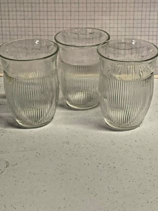 Vintage Set Of 3 Hazel Atlas Clear Glass Fine Ribbed Tumblers 4 " Juice Glasses