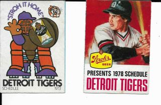 2 - Detroit Tigers Pocket Baseball Schedules - 1973 & 1978 - Stroh 