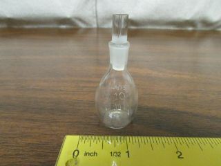 10 - Ml Lab Volumetric Glass Bottle & Ground Glass Stopper With Hole 20c Vintage