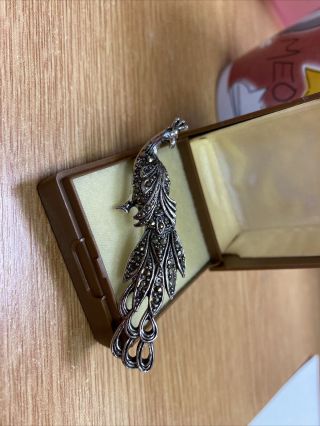 Vintage Jewellery Art Deco Marcasite Peacock Bird Brooch