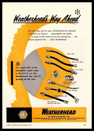 1956 Weatherhead Fort Wayne Indiana Brake Oil Fuel Line Hoses Vintage Print Ad