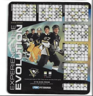2006 - 07 Nhl Pittsburgh Penguins Mouse Pad Schedule.  Sydney Crosby