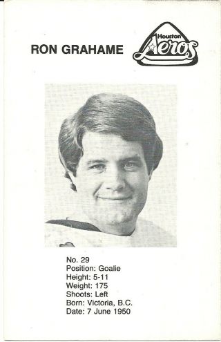 WHA Ron Grahame Houston Aeros Photo Post Card Denver Bruins Kings Nords 2