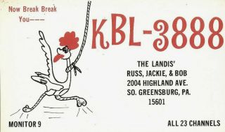 Vintage Cb Radio Qsl Postcard " Kbl - 3888 " Greensburg,  Pa The Landis 