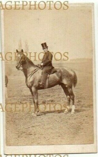Cdv Photo Horse & Rider With Top Hat Reeks Photographer Evesham Vintage C.  1870