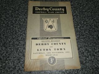 Derby County V Luton Town 1953/4 November 14th Vintage Rare