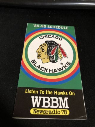 1989 - 90 Chicago Blackhawks Hockey Pocket Schedule Wbbm/bud Version