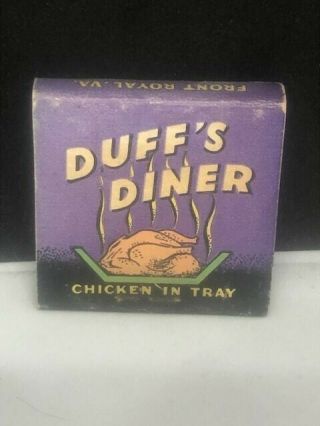 Vintage Matchbook - Duffs Diner,  Front Royal Va - Vg