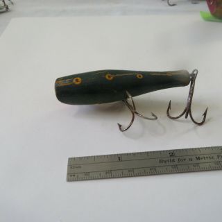 Fishing Lure Montpelier 3 " Hootenanny Vintage Wood Green W/ Cats Eyes