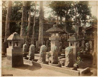 Tinted Japanese Albumen Photo 47 Ronins Tombs Tokyo Japan Vintage Album Page