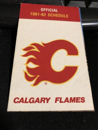 1981 - 82 Calgary Flames Hockey Pocket Schedule Work Wear House Version 3