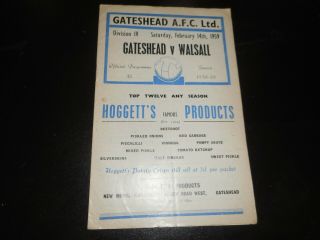 Gateshead V Walsall 1958/9 February 14th Vintage Post