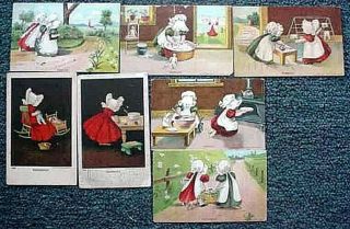 7 Vintage Early 1900`s Sunbonnet Babies Days Of The Week 1¢ Postcards