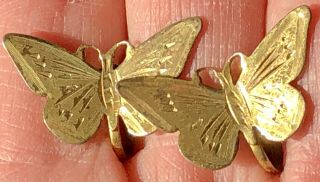 Vintage Gold Over Sterling Silver Earrings Butterfly Figural Estate Screw Back