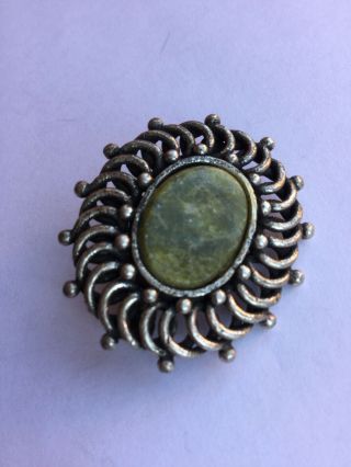 Vintage Miracle Brooch,  Scottish Celtic,  Connemara Marble,  Green Agate,  Signed