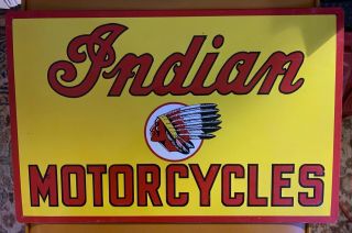 Vintage Indian Motorcycle Porcelain Gas Chief Service Station Pump Sign 17x11