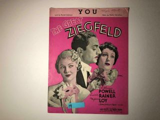 You The Great Ziegfeld Music Walter Donaldson 1936 Vintage Music Sheet M19