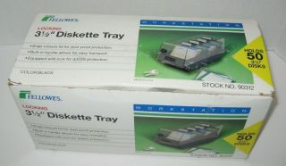 1989 Vintage 50 3 1/2 " Floppy Disc Diskette Storage Case Fellowes 90312 W/ Keys