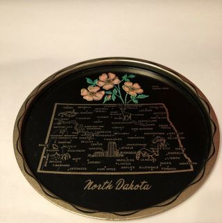 Vintage North Dakota Souvenir Metal Tin Collector Plate Tray 11” Euc