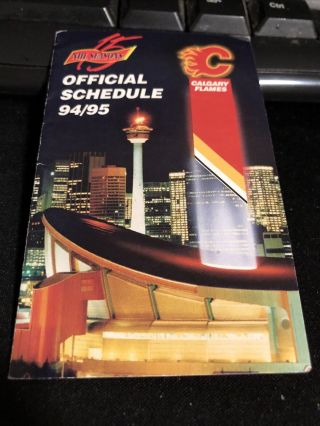1994 - 95 Calgary Flames Hockey Pocket Schedule 5 - 2 Panels=10 Panel Version