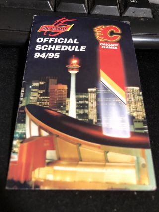 1994 - 95 Calgary Flames Hockey Pocket Schedule 5 - 2 Panels=10 Panel Version 2