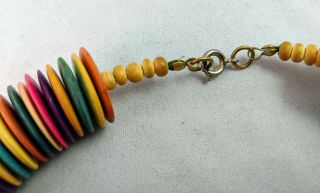 VINTAGE WOODEN CHOKER NECKLACE WITH MULTI COLORFUL ROUND DISCS 3