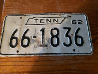 1962 Tennessee Tn License Plate Tag 66 - 1836