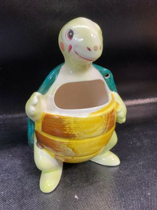 Vintage Enesco Japan Winking Swifty Turtle Porcelain Bank Missing Lock & Chest