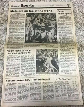 York Mets 1986 World Series Champs Mobile Press Front Page