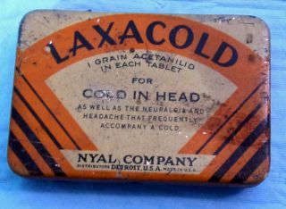 Vtg.  " Laxacold " Head Cold Tablets Tin Container Empty