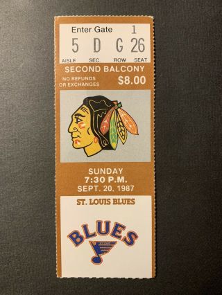 9/20/87 Nhl Chicago Blackhawks Ticket Stub Vs St Louis Blues Doug Gilmour