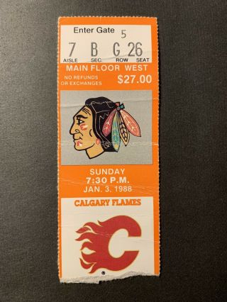 1/3/88 Nhl Chicago Blackhawks Ticket Stub Vs Calgary Flames Denis Savard 2g
