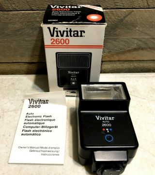 Vintage Vivitar 2600 Shoe Mount Flash For Canon,  Ricoh,  & Nikon Complete W/ Box