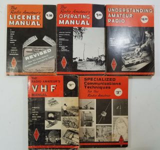 5 Vtg Arrl Ham Radio Books License Operating Vhf Specialized 1960s - 1970s