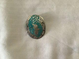 Vintage Siam Sterling Silver Turquoise Niello Dancer Brooch Pin Jewellery 3.  5x3