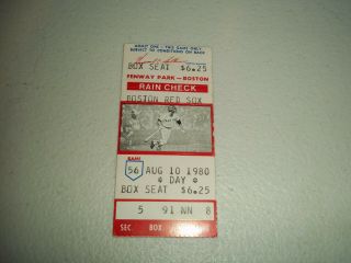 8/10/80 Boston Red Sox Vs Chicago White Sox Baseball Ticket Stub