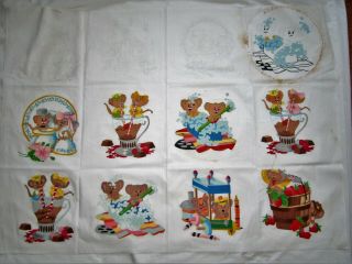 12 Vintage Liquid Embroidery Quilt Blocks Squares Mice Mouse Tri Chem To Finish