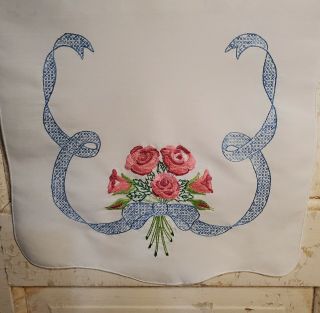 Vintage Hand Embroidered Floral Table Runner / Dresser Scarf
