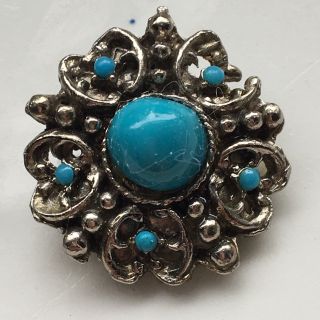 Stunning Vintage Turquoise Glass Stone Silver Tone Clip On Earrings 1950s 2