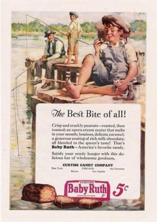 Vintage 1926 Print Ad Baby Ruth Candy Bar Boys Fishing Chenoweth Art