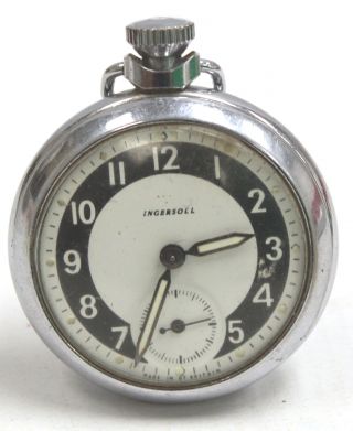 Vintage Ingersoll Stainless Steel Mechanical Pocket Watch Spares/repairs - P15