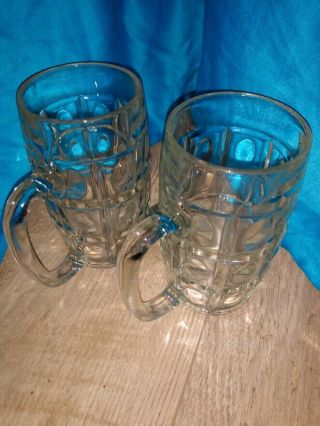 Vintage Set Of 2 Thumbprint Dimple Glass Beer Mugs Cups Marked " D "